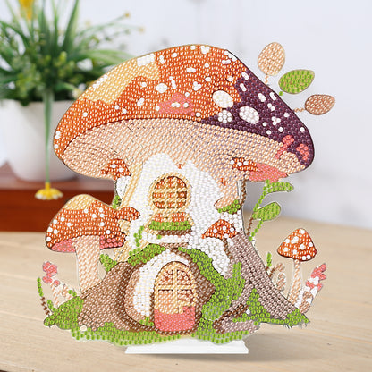 Round Crystal Painting Desktop Diamond Painting Table Decor (Mushroom House #2)