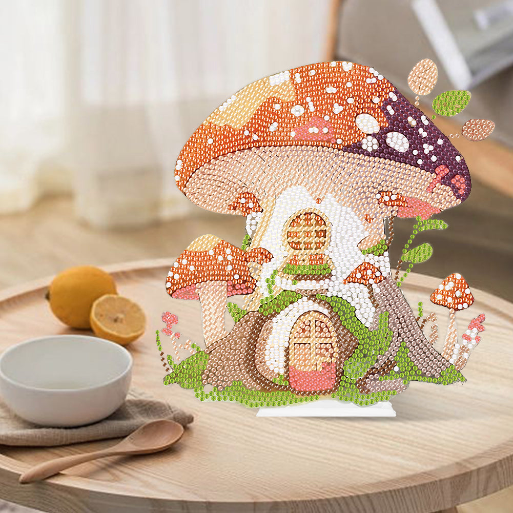 Round Crystal Painting Desktop Diamond Painting Table Decor (Mushroom House #2)