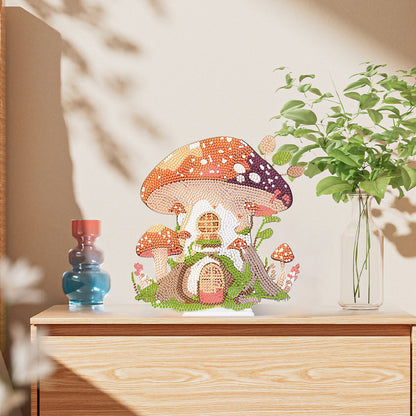 Round Crystal Painting Desktop Diamond Painting Table Decor (Mushroom House #2)