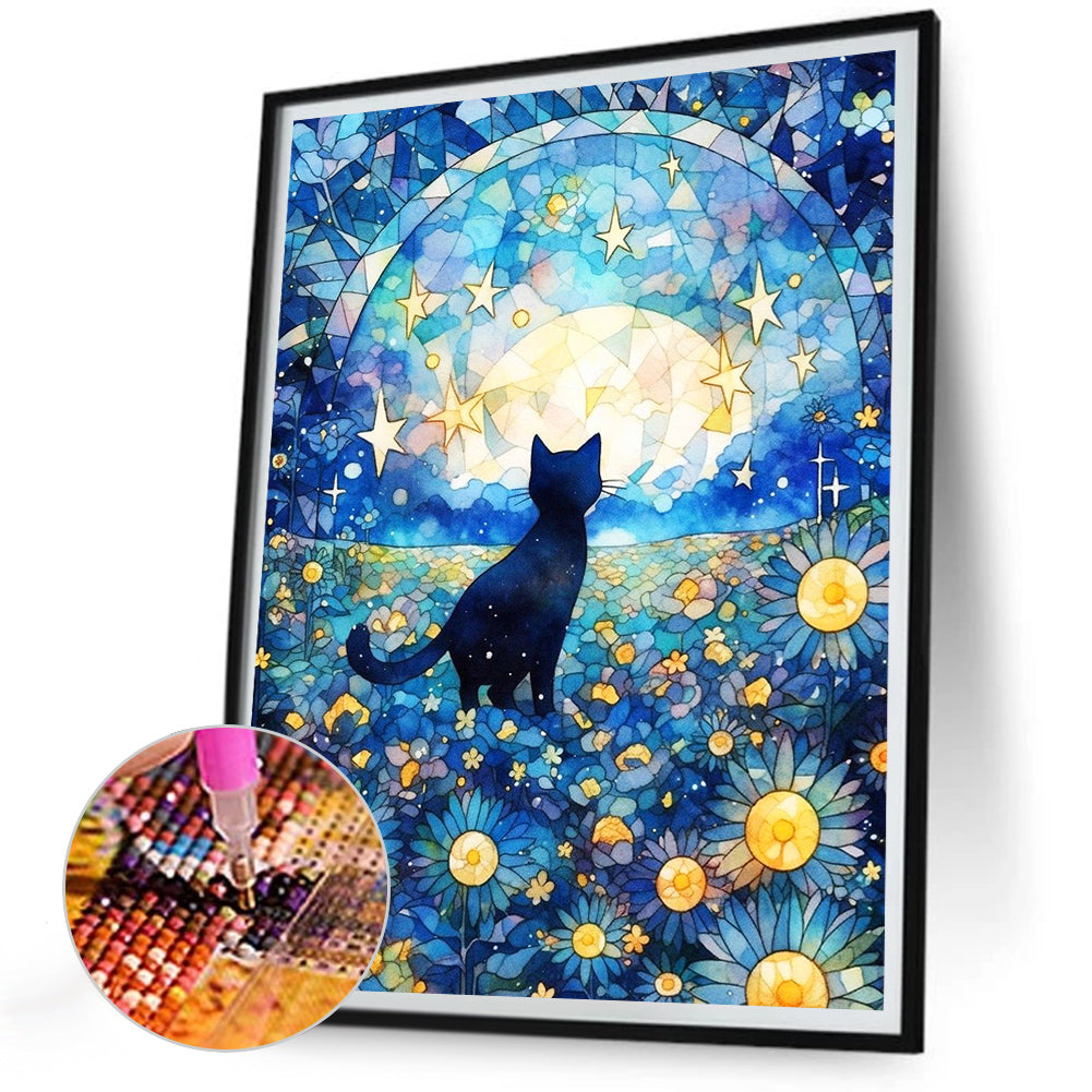 Starry Sky And Cat¡¤Left - Full Round Drill Diamond Painting 30*40CM