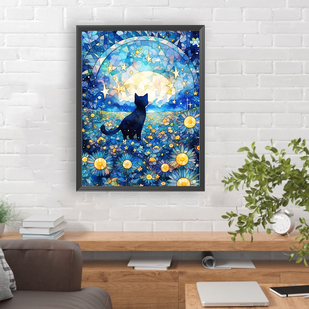 Starry Sky And Cat¡¤Left - Full Round Drill Diamond Painting 30*40CM