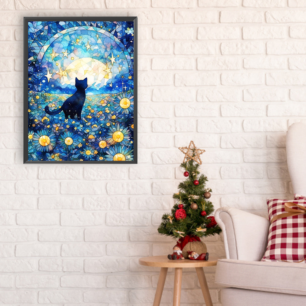 Starry Sky And Cat¡¤Left - Full Round Drill Diamond Painting 30*40CM