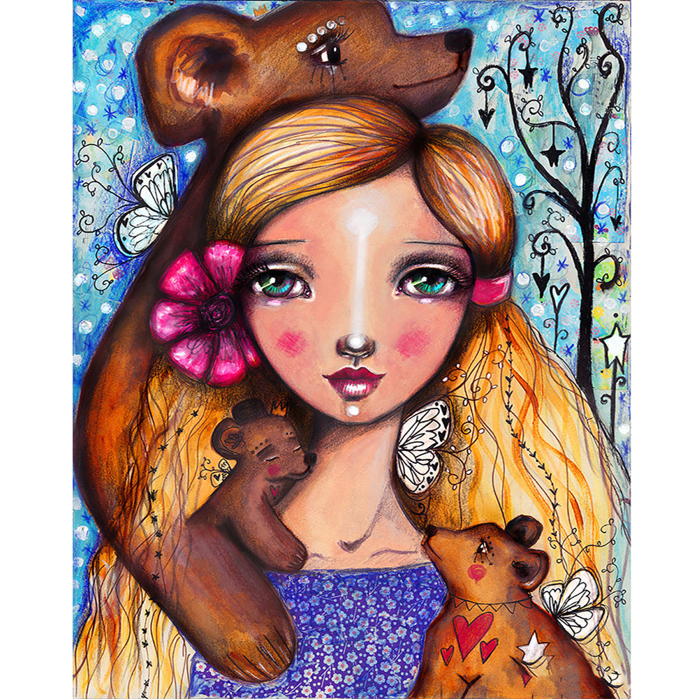 Bear And Girl - Full Round Drill Diamond Painting 40*50CM