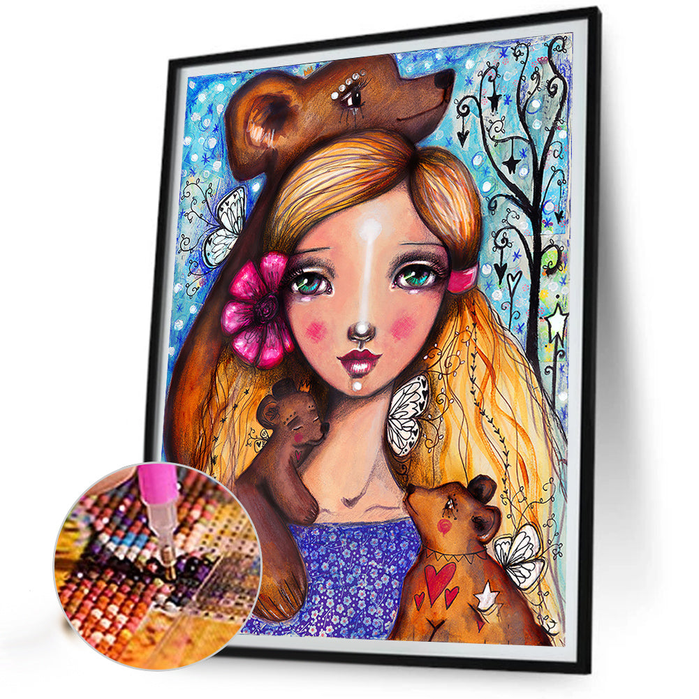 Bear And Girl - Full Round Drill Diamond Painting 40*50CM