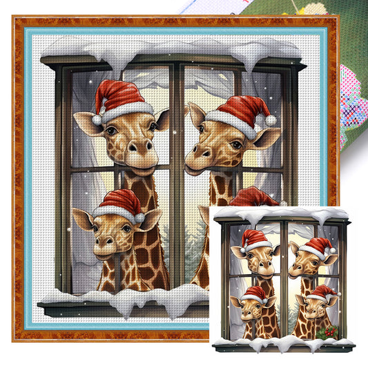 Christmas Giraffe - 18CT Stamped Cross Stitch 30*30CM