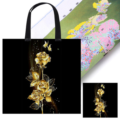 40x40cm Embroidery Kit Golden Rose Cross Stitch Canvas Tote Bag for Beginners