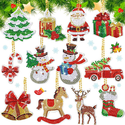 12PCS Christmas Santa Full Drill Keyring for Christmas Home Party Decor (#159)