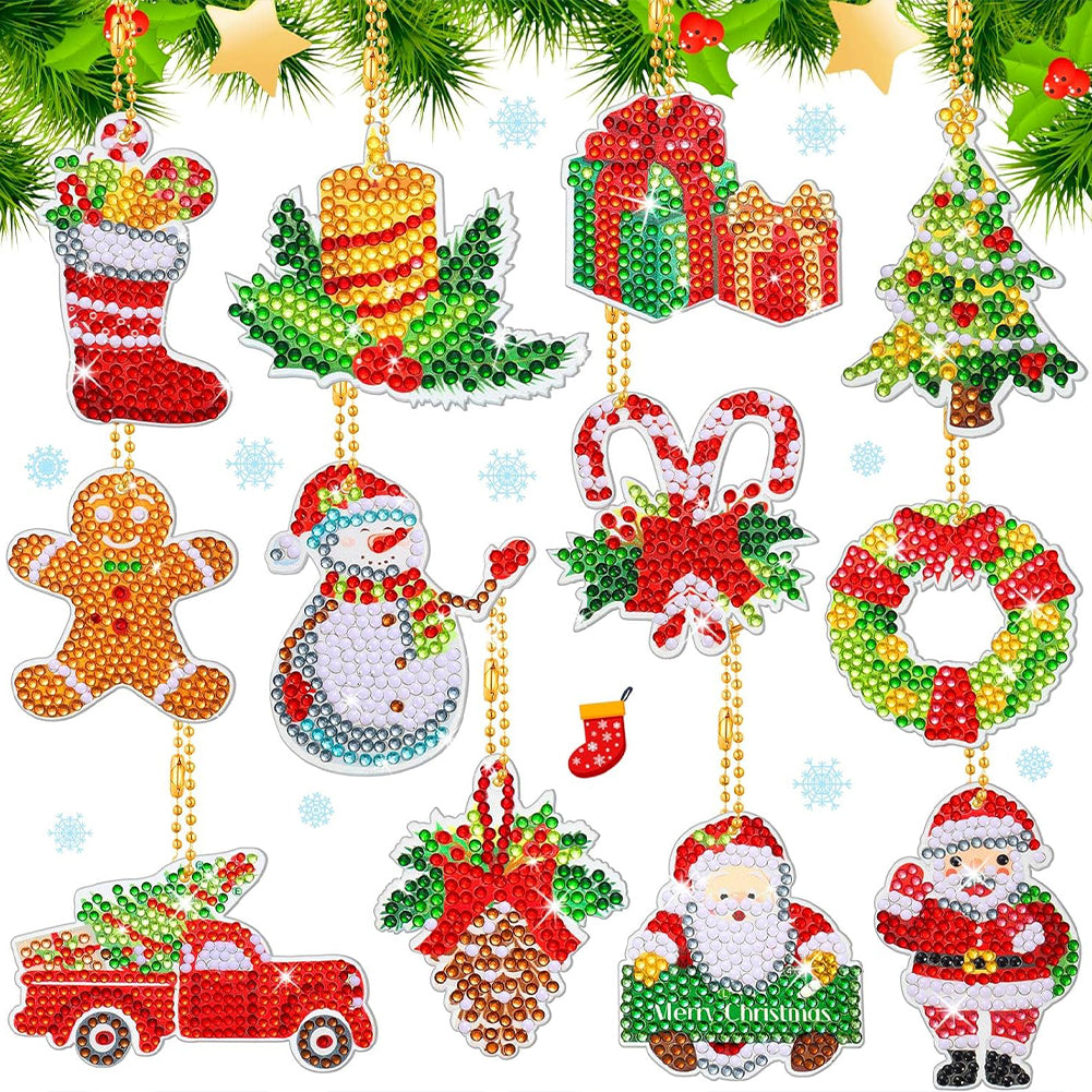 12PCS Christmas Santa Full Drill Keyring for Christmas Home Party Decor (#160)