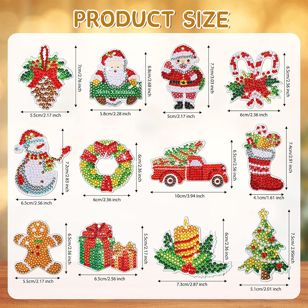 12PCS Christmas Santa Full Drill Keyring for Christmas Home Party Decor (#160)