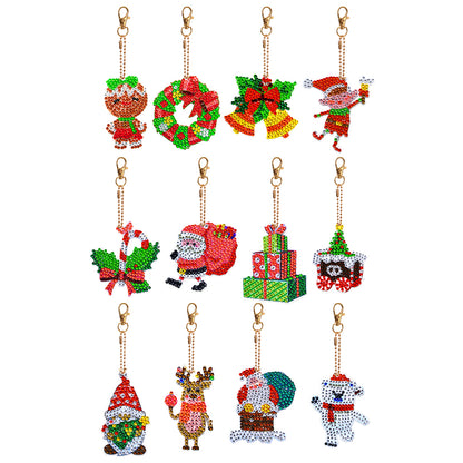 12PCS Christmas Santa Full Drill Keyring for Christmas Home Party Decor (#162)