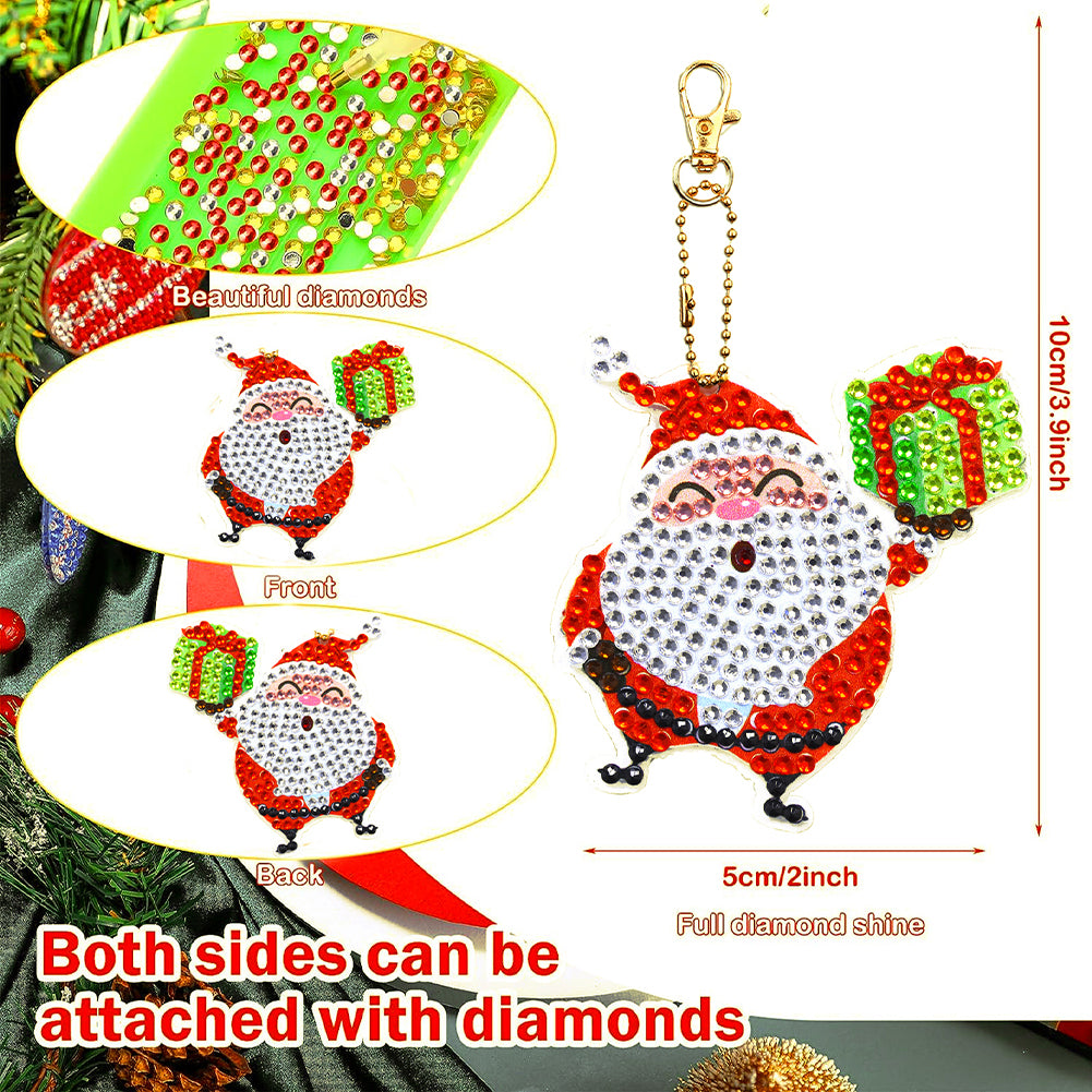 12PCS Christmas Santa Full Drill Keyring for Christmas Home Party Decor (#163)