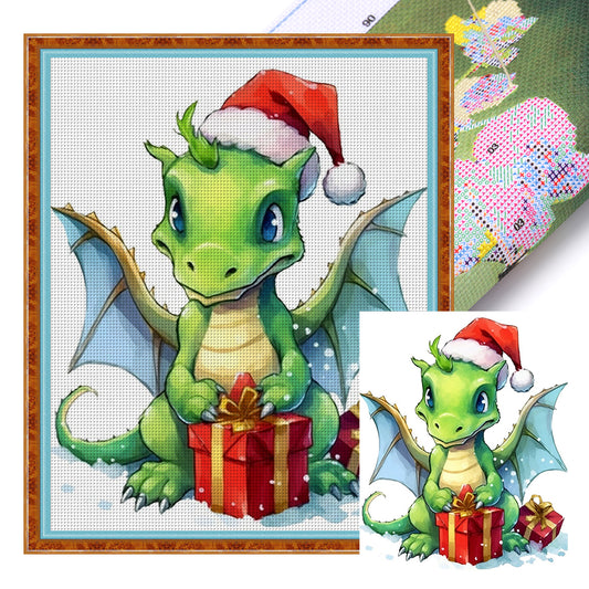 Christmas Cartoon Cute Pterosaur - 18CT Stamped Cross Stitch 20*25CM