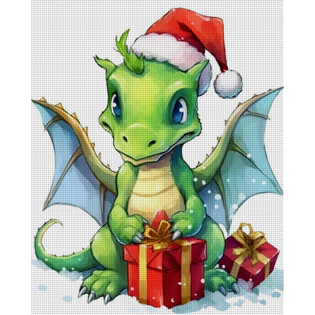 Christmas Cartoon Cute Pterosaur - 18CT Stamped Cross Stitch 20*25CM