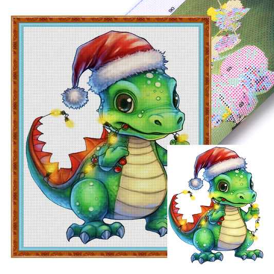 Christmas Cartoon Cute Pterosaur - 18CT Stamped Cross Stitch 20*25CM