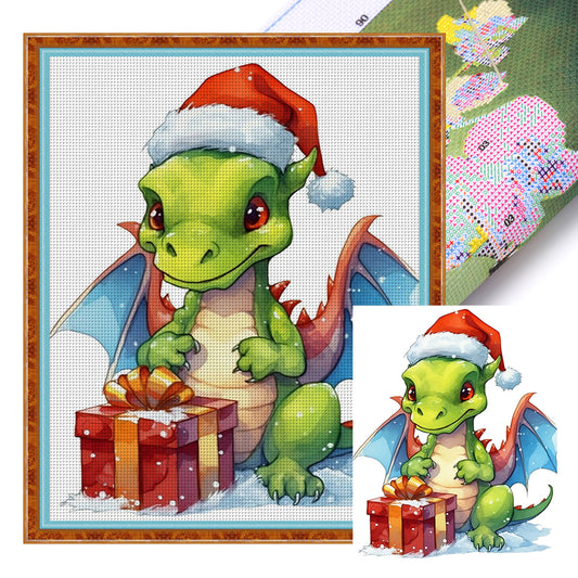 Christmas Cartoon Cute Pterosaur - 18CT Stamped Cross Stitch 20*25CM