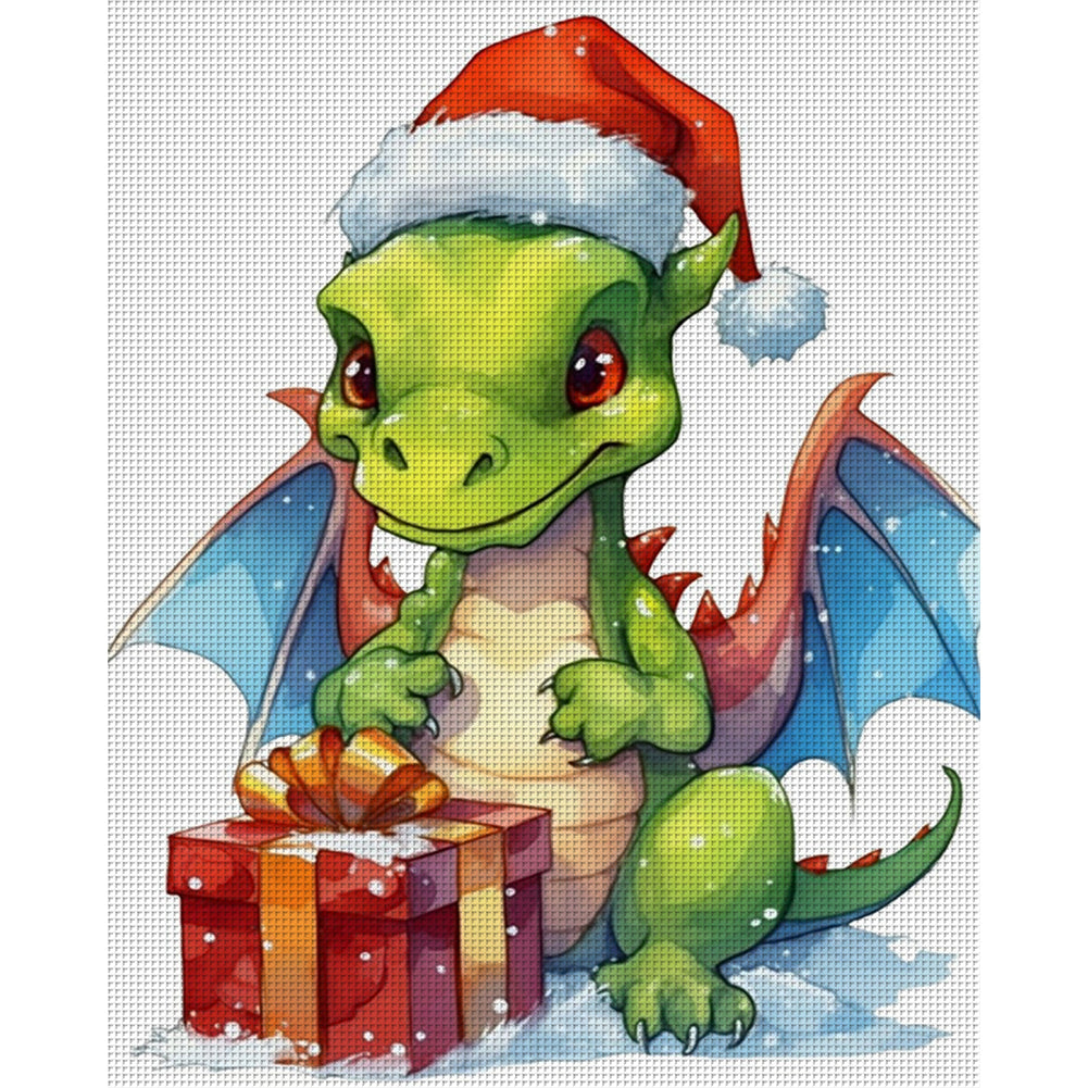 Christmas Cartoon Cute Pterosaur - 18CT Stamped Cross Stitch 20*25CM