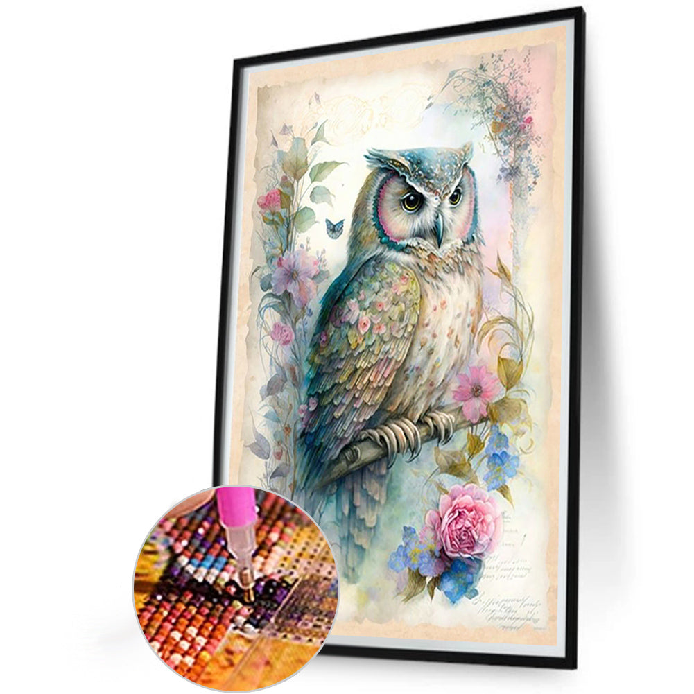 Owl On Wreath - Full Round Drill Diamond Painting 40*60CM