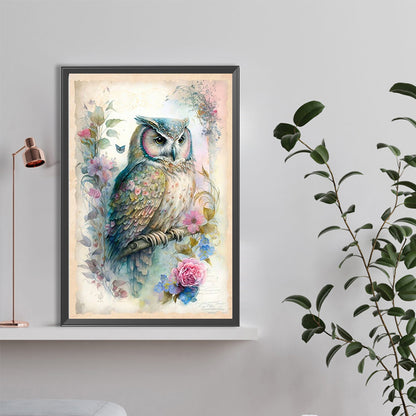 Owl On Wreath - Full Round Drill Diamond Painting 40*60CM