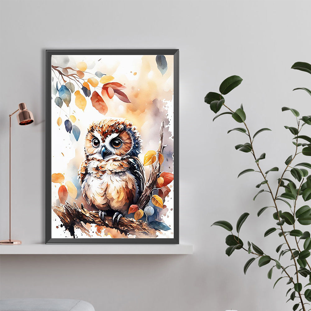Watercolor Owl¡¤Left - Full Round Drill Diamond Painting 40*60CM