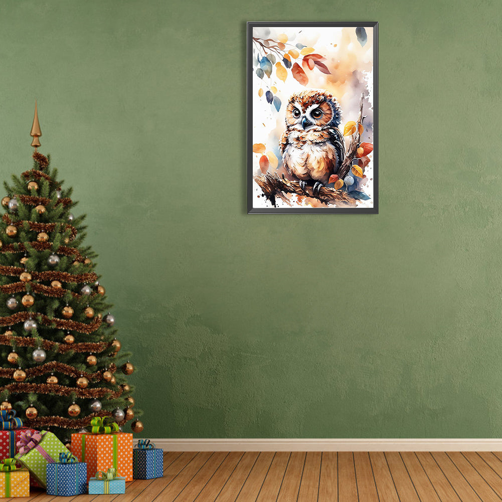 Watercolor Owl¡¤Left - Full Round Drill Diamond Painting 40*60CM