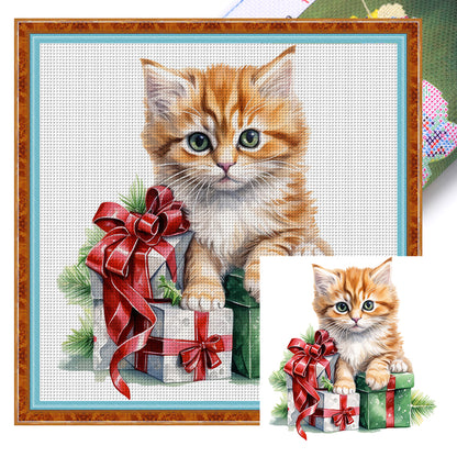 Christmas Cat - 18CT Stamped Cross Stitch 25*25CM