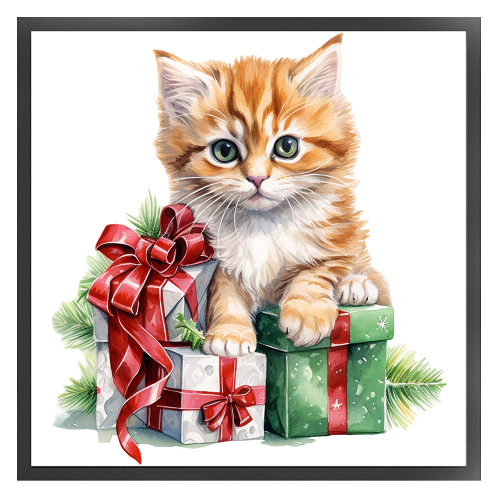 Christmas Cat - 18CT Stamped Cross Stitch 25*25CM