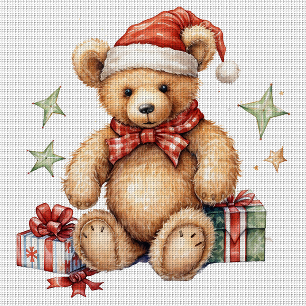 Christmas Teddy Bear - 18CT Stamped Cross Stitch 25*25CM