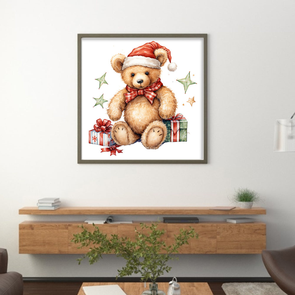 Christmas Teddy Bear - 18CT Stamped Cross Stitch 25*25CM