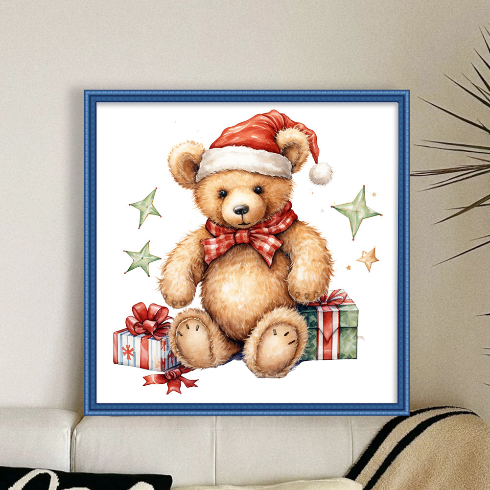 Christmas Teddy Bear - 18CT Stamped Cross Stitch 25*25CM