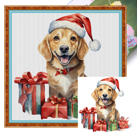 Christmas Puppy - 18CT Stamped Cross Stitch 25*25CM