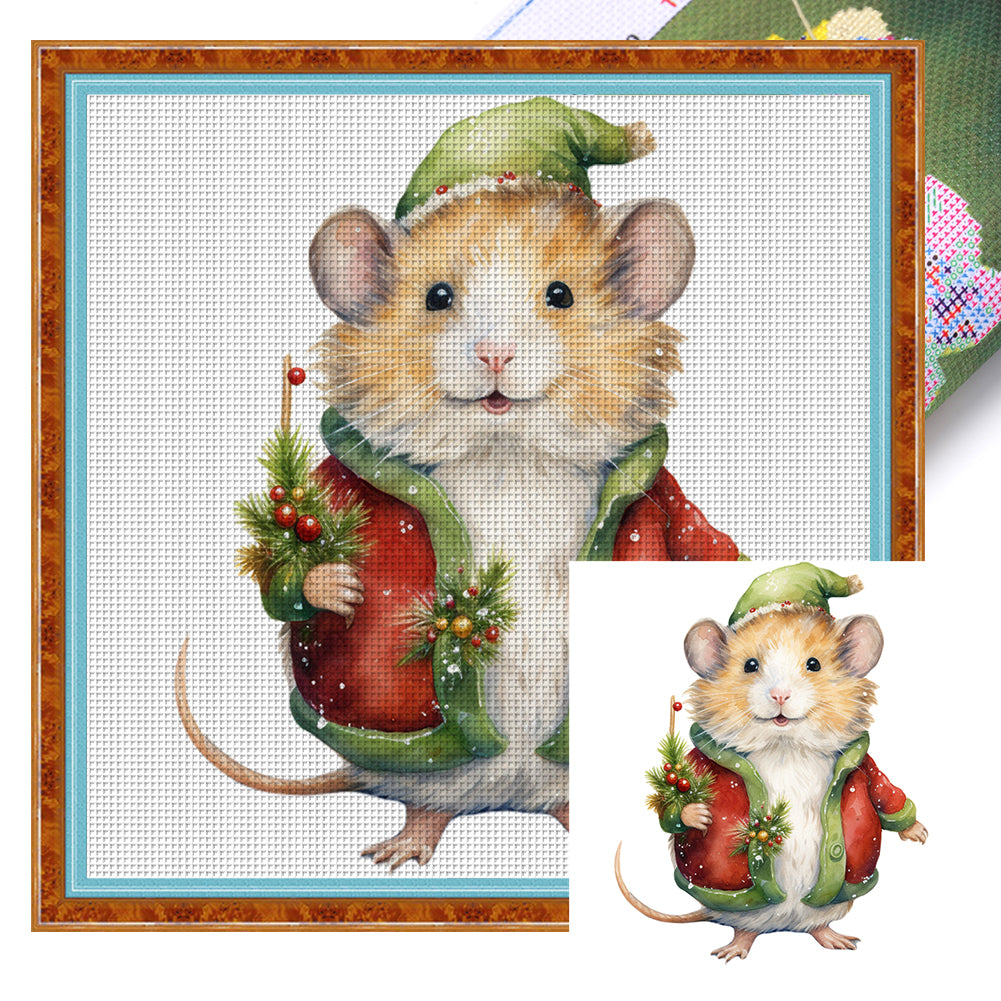 Christmas Mouse - 18CT Stamped Cross Stitch 25*25CM