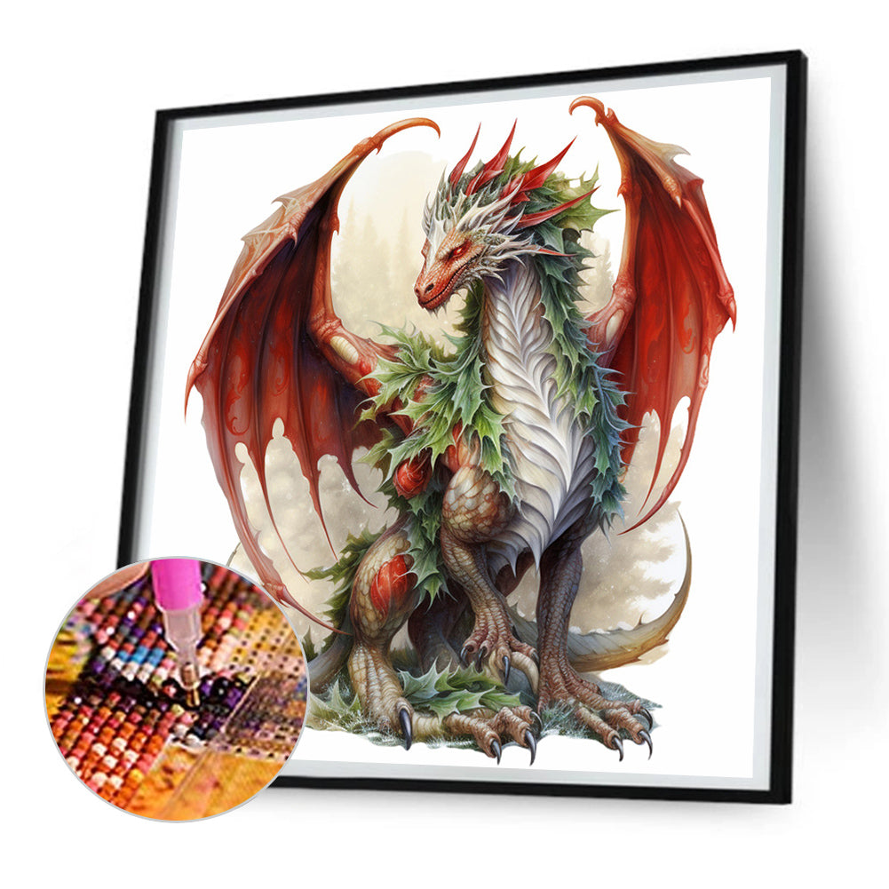 Christmas Gift Giving Dragon - Full Round Drill Diamond Painting 30*30CM