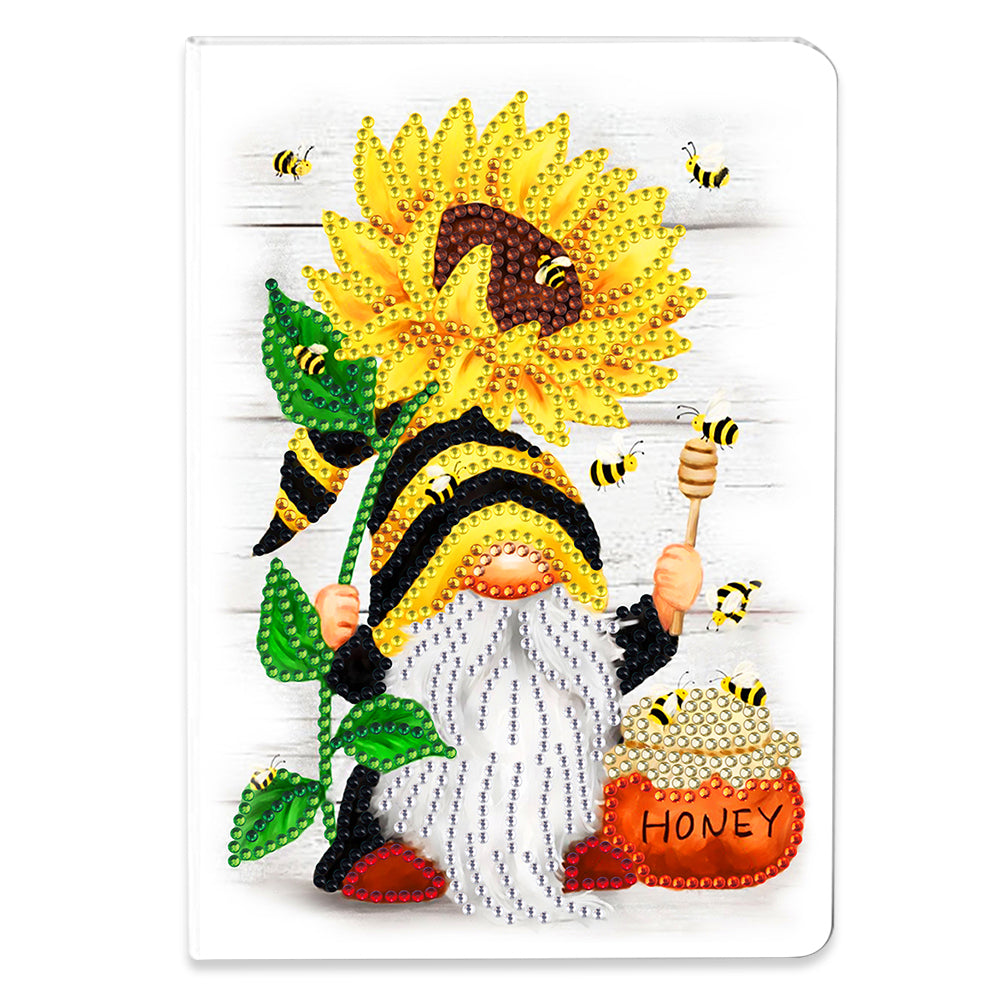 50 Pages A5 Special Shaped Diamond Painting Diary Book for Teen(Gnome Sunflower)