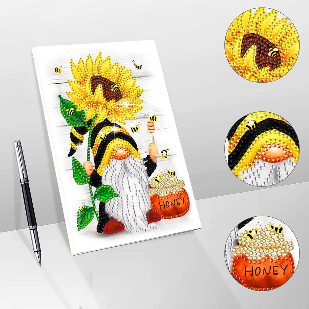 50 Pages A5 Special Shaped Diamond Painting Diary Book for Teen(Gnome Sunflower)