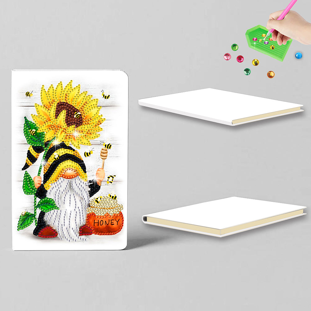 50 Pages A5 Special Shaped Diamond Painting Diary Book for Teen(Gnome Sunflower)