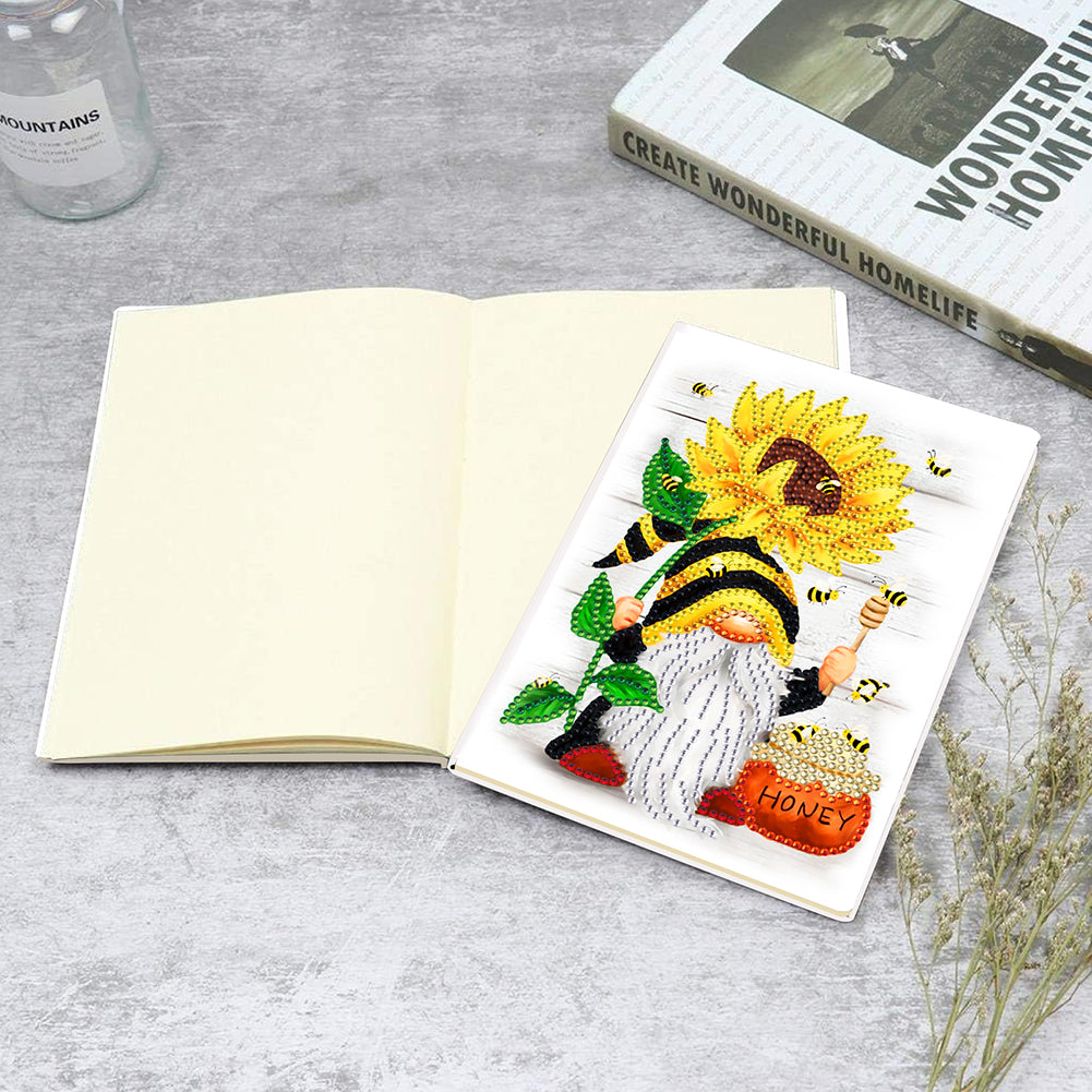 50 Pages A5 Special Shaped Diamond Painting Diary Book for Teen(Gnome Sunflower)