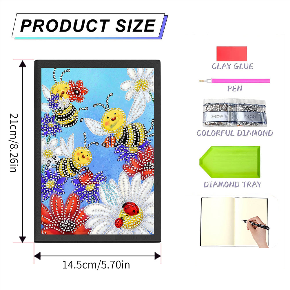 50 Pages A5 Special Shaped Diamond Painting Diary Book for Teens (Cartoon Bee)