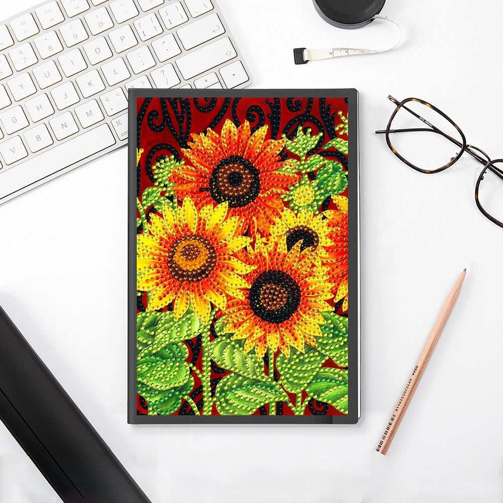 50 Pages A5 Special Shaped Diamond Painting Diary Book for Teens (Sunflower)