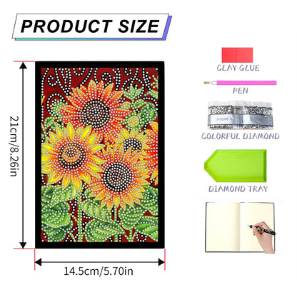 50 Pages A5 Special Shaped Diamond Painting Diary Book for Teens (Sunflower)