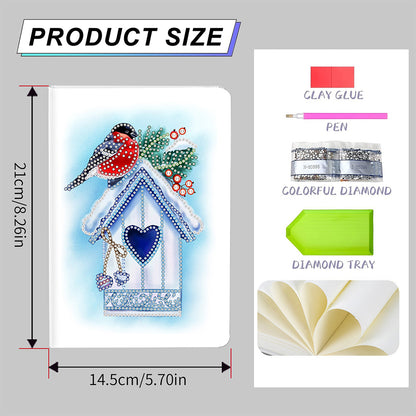 50 Pages A5 Special Shaped Diamond Painting Diary Book (Snow Day Bird House)