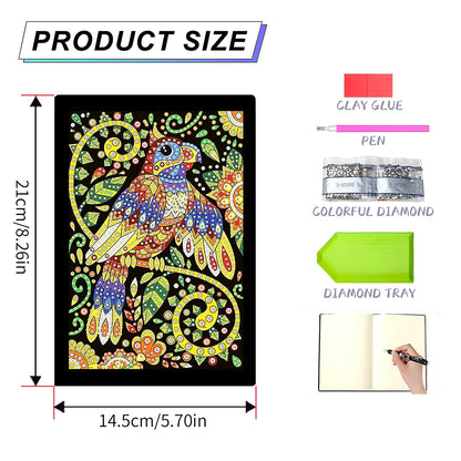 50 Pages A5 Special Shaped Diamond Painting Diary Book for Teen(Abstract Parrot)