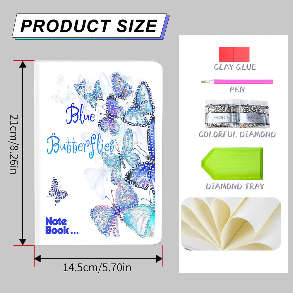 50 Pages A5 Special Shaped Diamond Painting Diary Book (Classic Butterfly)