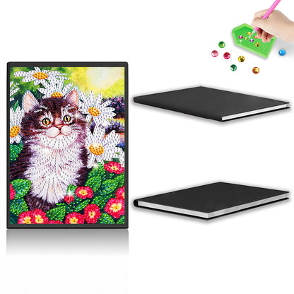 50 Pages A5 Special Shaped Diamond Painting Diary Book for Teen(Flower Bush Cat)