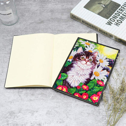 50 Pages A5 Special Shaped Diamond Painting Diary Book for Teen(Flower Bush Cat)