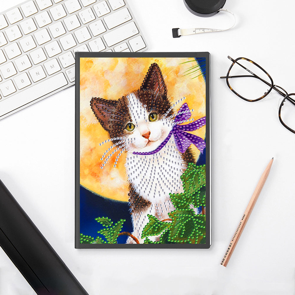 50 Pages A5 Special Shaped Diamond Painting Diary Book (Cat Under the Moon)