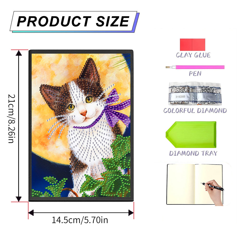 50 Pages A5 Special Shaped Diamond Painting Diary Book (Cat Under the Moon)