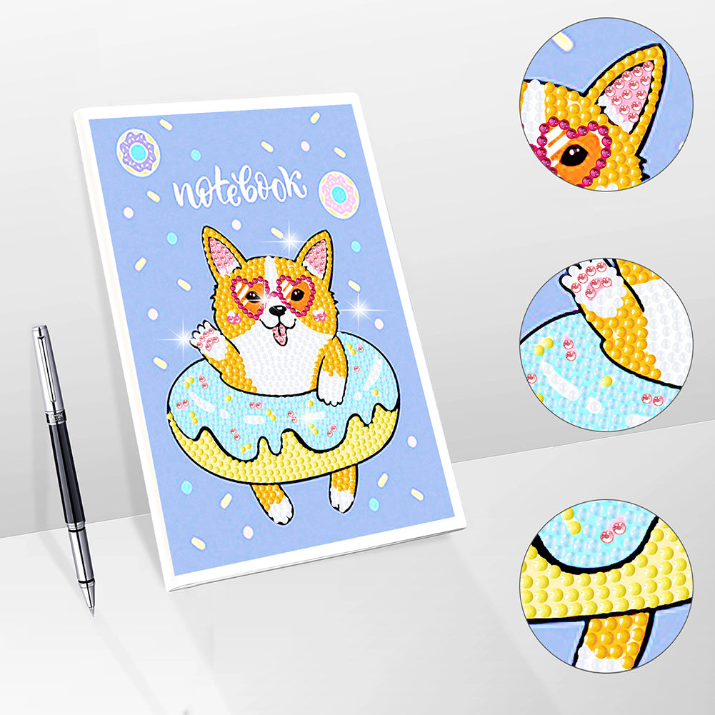 50 Pages A5 Special Shaped Diamond Painting Diary Book (Cartoon Donut Corgi)