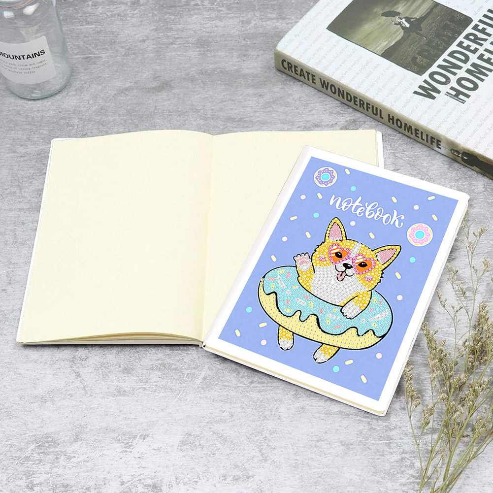 50 Pages A5 Special Shaped Diamond Painting Diary Book (Cartoon Donut Corgi)