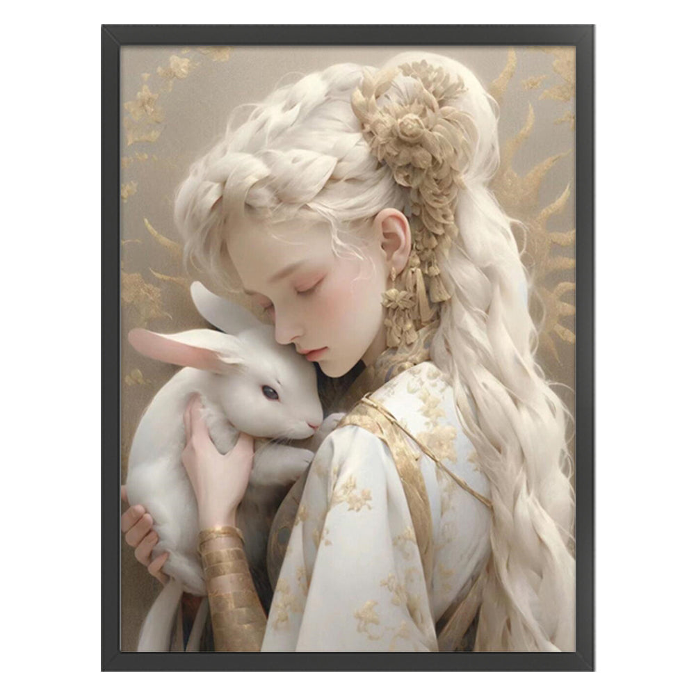 Rabbit And Girl - 11CT Stamped Cross Stitch 50*65CM