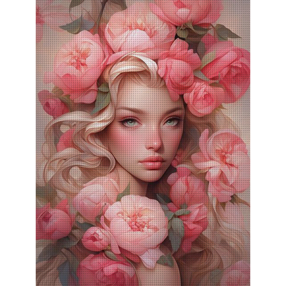 Pink Flower Girl - 11CT Stamped Cross Stitch 50*65CM